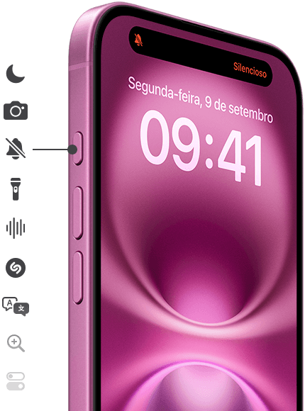Basta manter o botão de Ação pressionado no iPhone 16 para iniciar a ação que quiser, como definir um Foco, abrir o app Câmera, ativar o modo Silencioso, acender a lanterna, gravar um lembrete, usar o Shazam e muito mais.